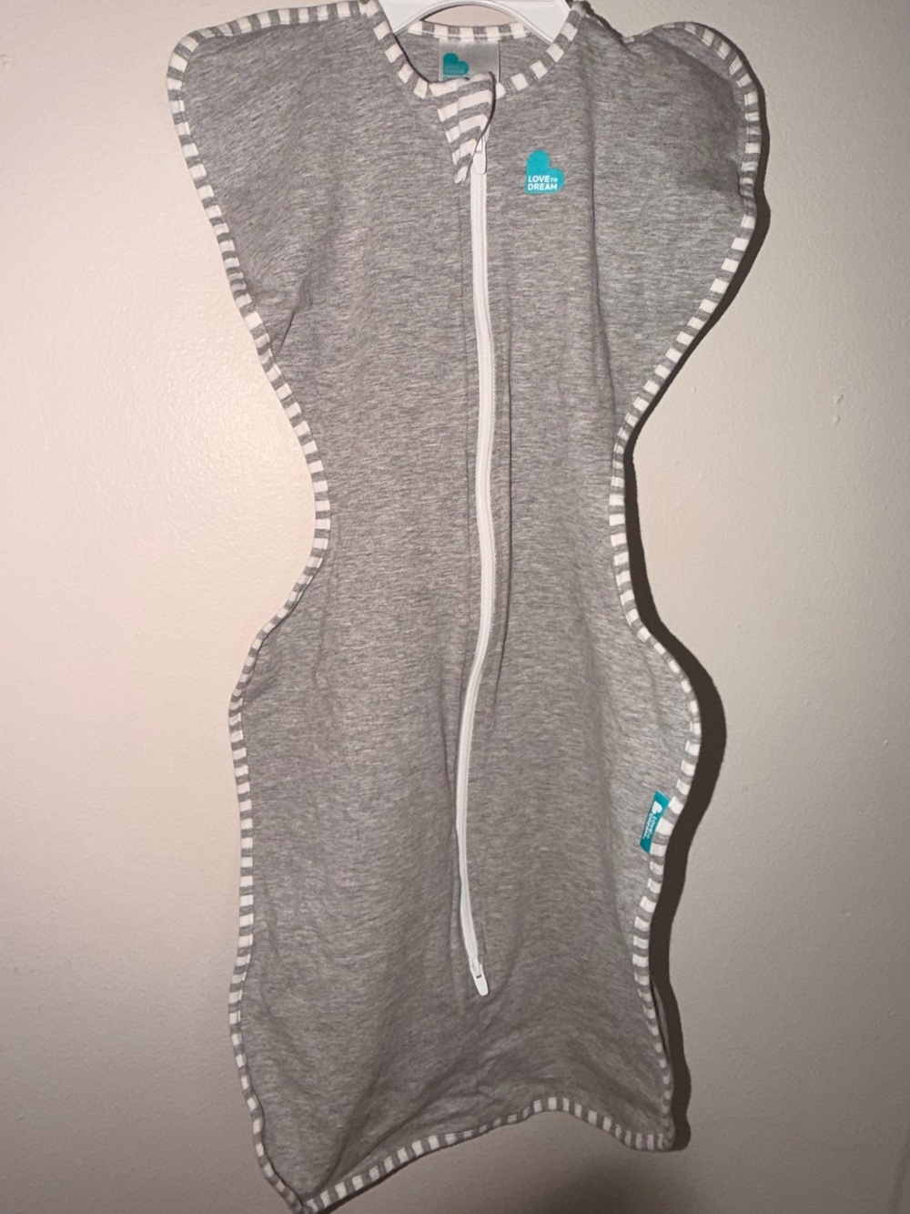 Love to Dream Gray and White Trim Swaddle One-Piece